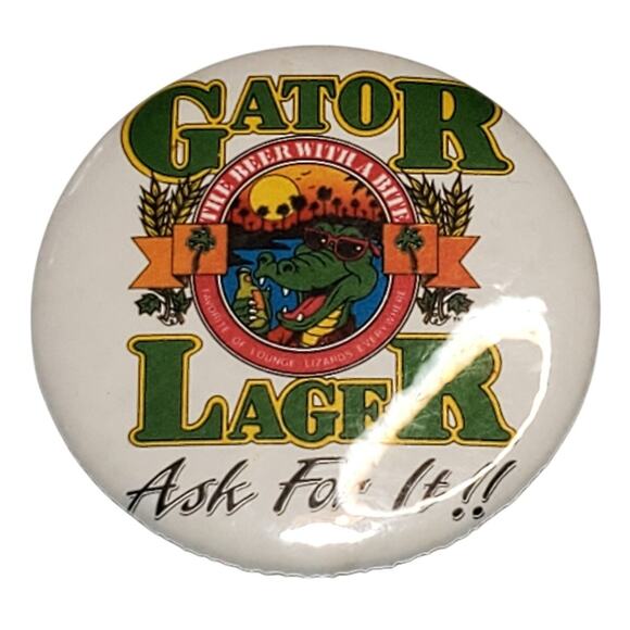 Gator Lager Pin Vintage Florida Gators The Beer with a Bite 2.25" Vtg - Picture 1 of 3